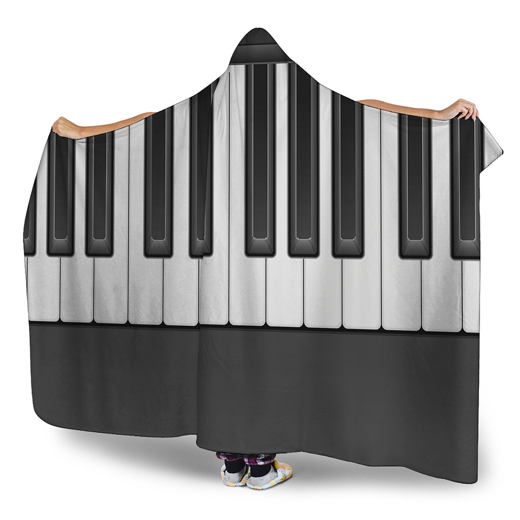 Piano Keyboard Print Hooded Blanket