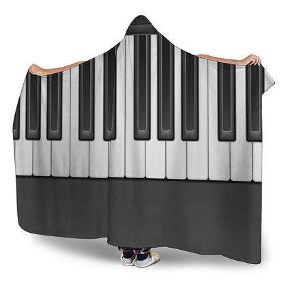 Piano Keyboard Print Hooded Blanket