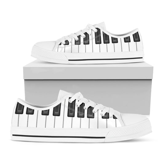 Piano Keyboard Print White Low Top Shoes
