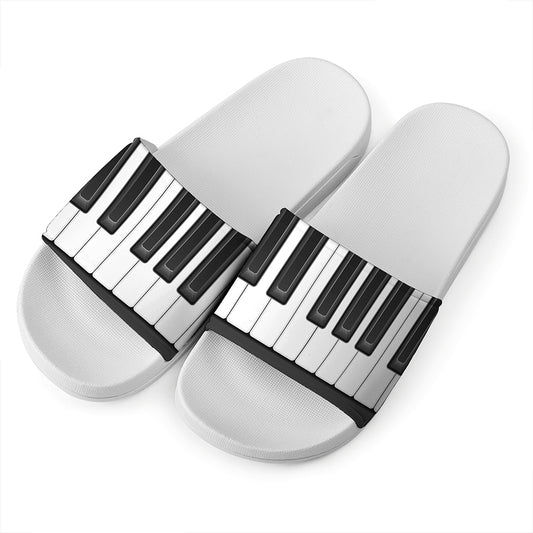 Piano Keyboard Print White Slide Sandals