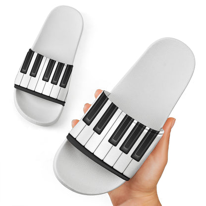 Piano Keyboard Print White Slide Sandals