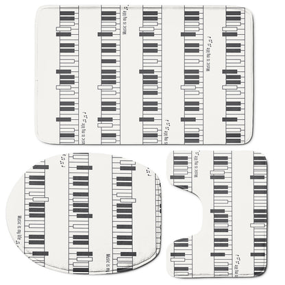 Piano Pattern Print 3 Piece Bath Mat Set