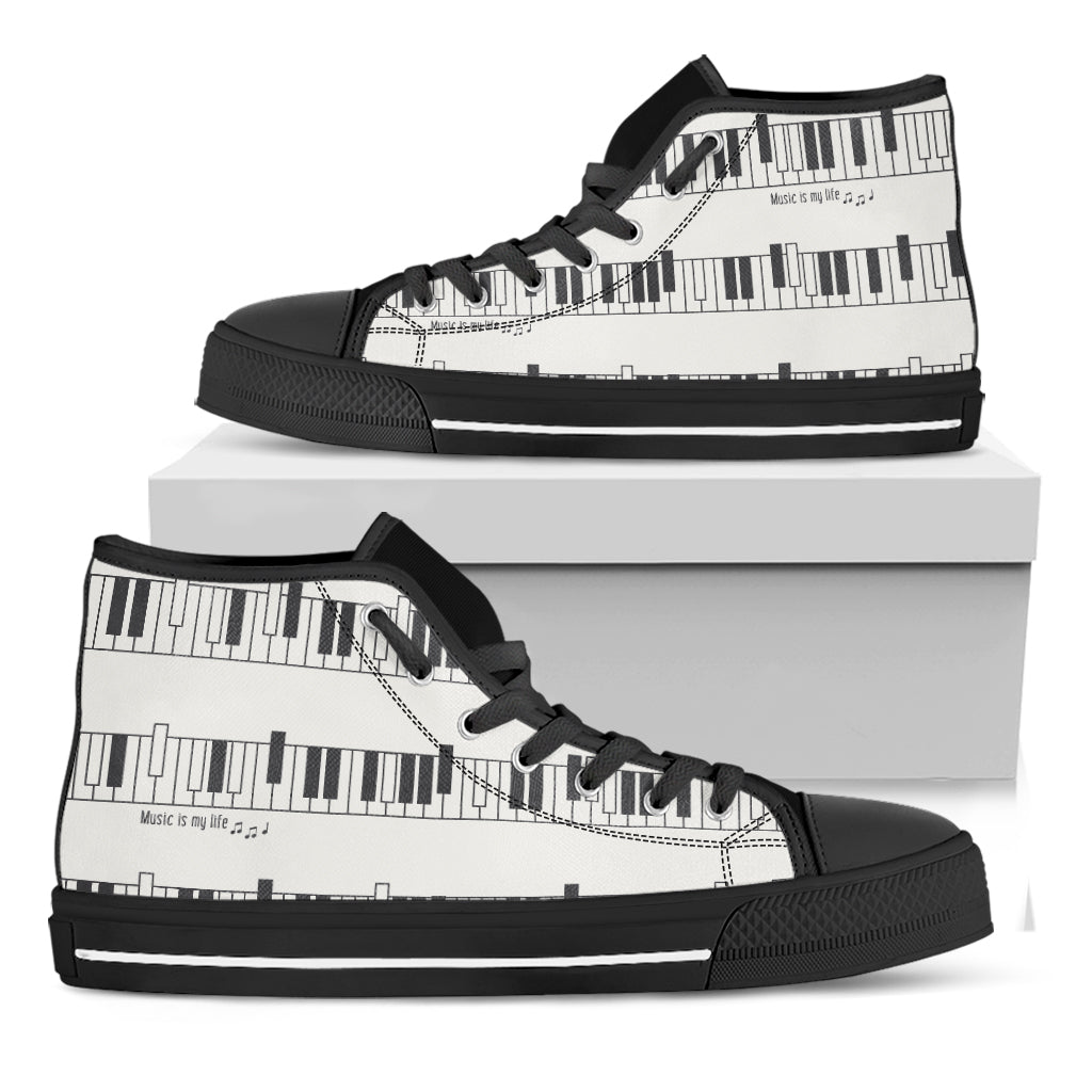 Piano Pattern Print Black High Top Shoes