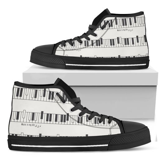 Piano Pattern Print Black High Top Shoes