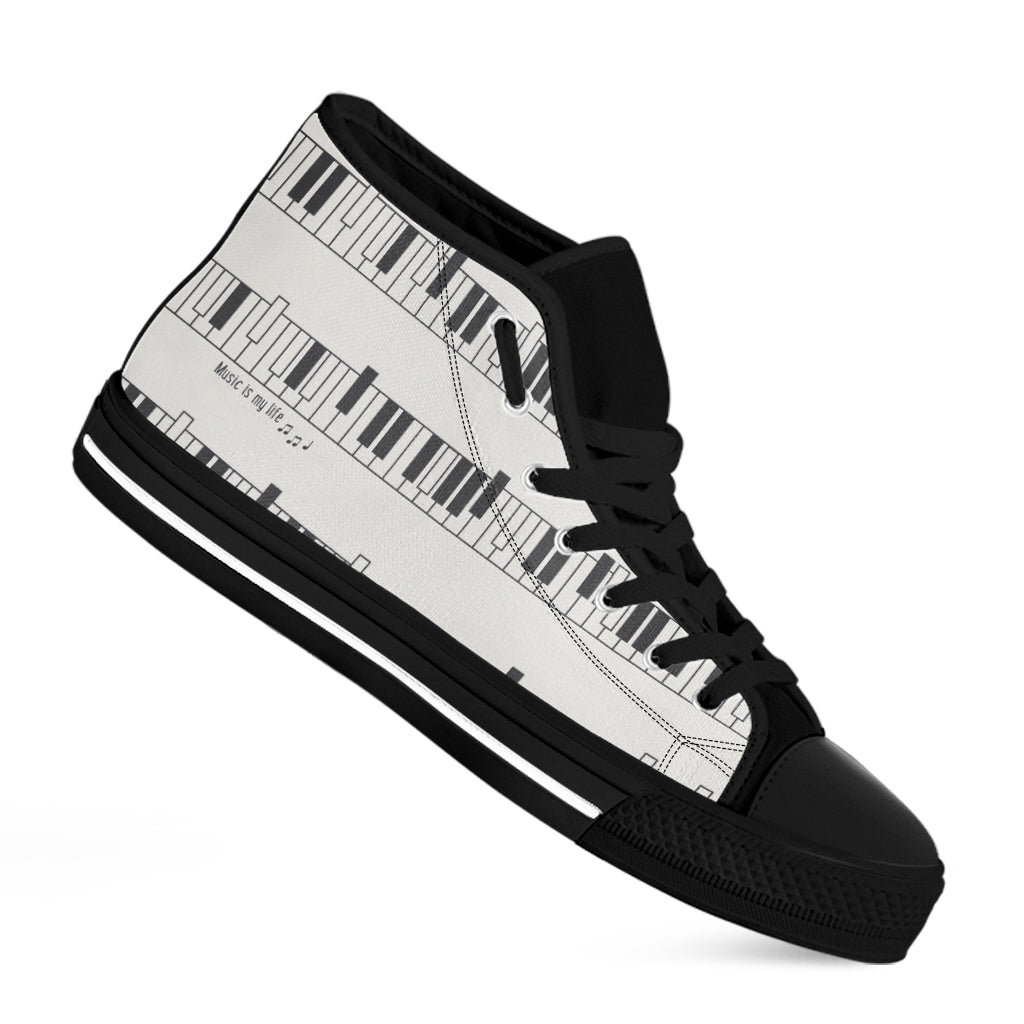 Piano Pattern Print Black High Top Shoes