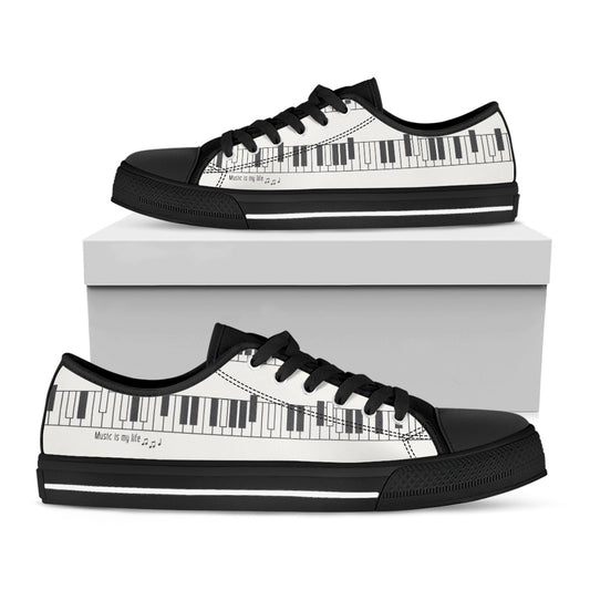Piano Pattern Print Black Low Top Shoes