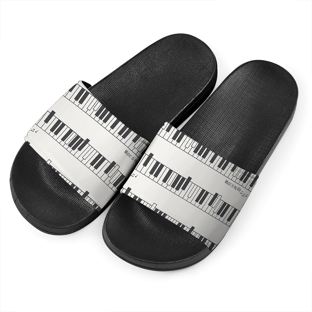 Piano Pattern Print Black Slide Sandals