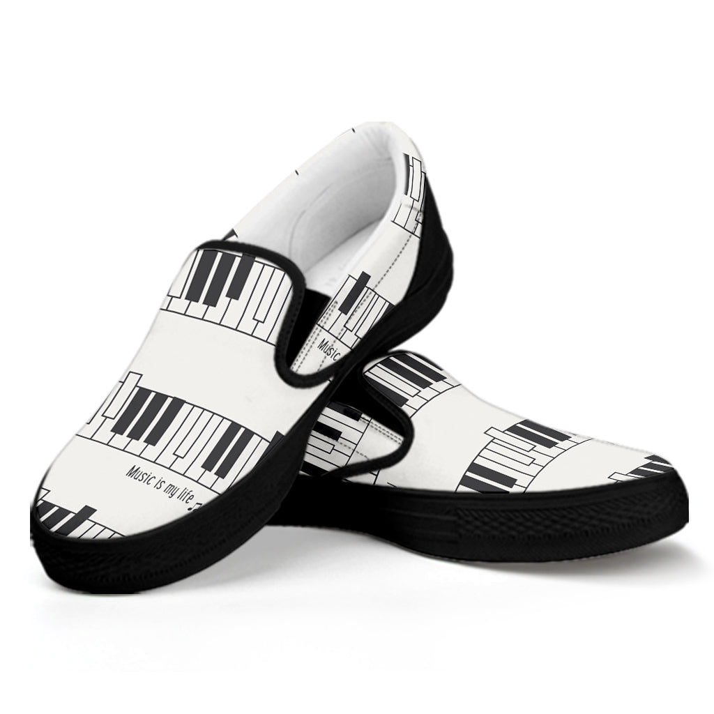 Piano Pattern Print Black Slip On Shoes