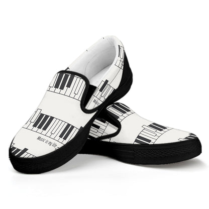 Piano Pattern Print Black Slip On Shoes
