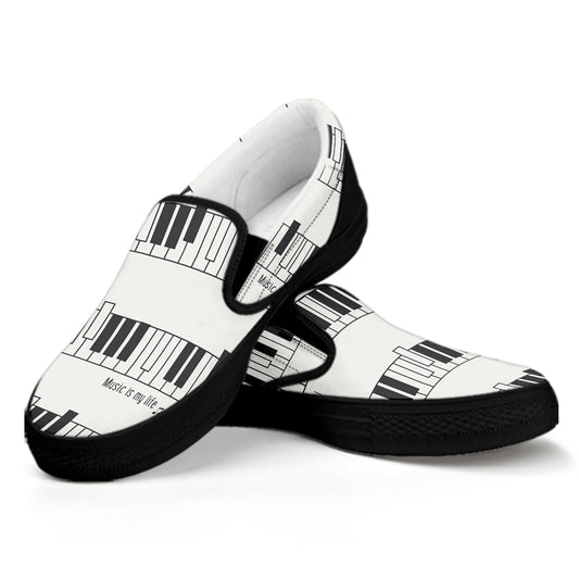 Piano Pattern Print Black Slip On Shoes