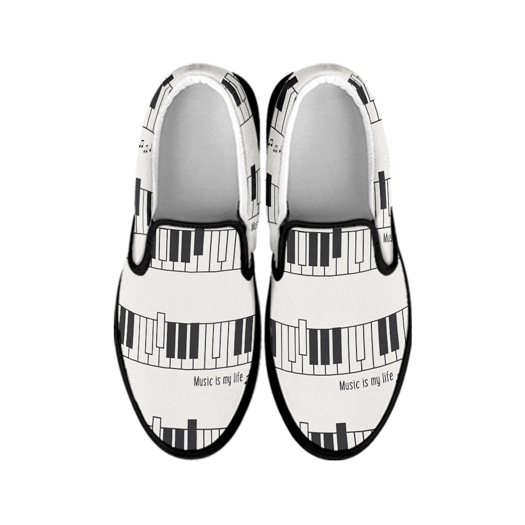 Piano Pattern Print Black Slip On Shoes