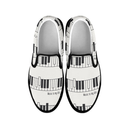 Piano Pattern Print Black Slip On Shoes