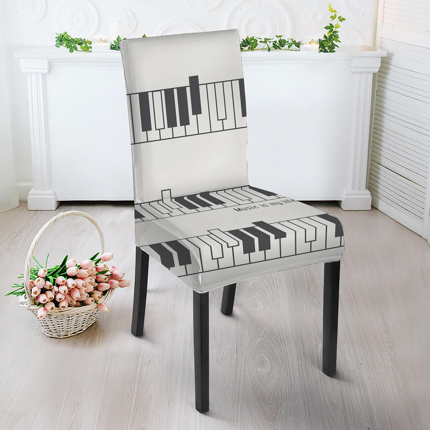 Piano Pattern Print Dining Chair Slipcover