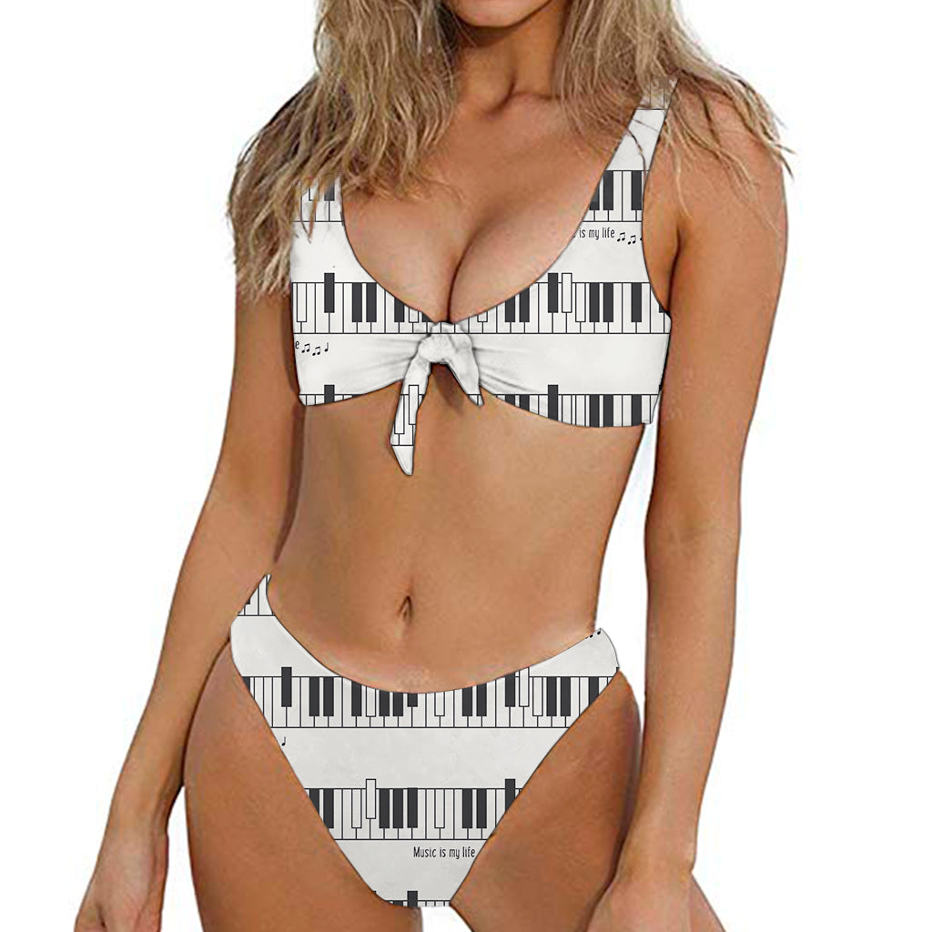 Piano Pattern Print Front Bow Tie Bikini