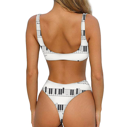Piano Pattern Print Front Bow Tie Bikini