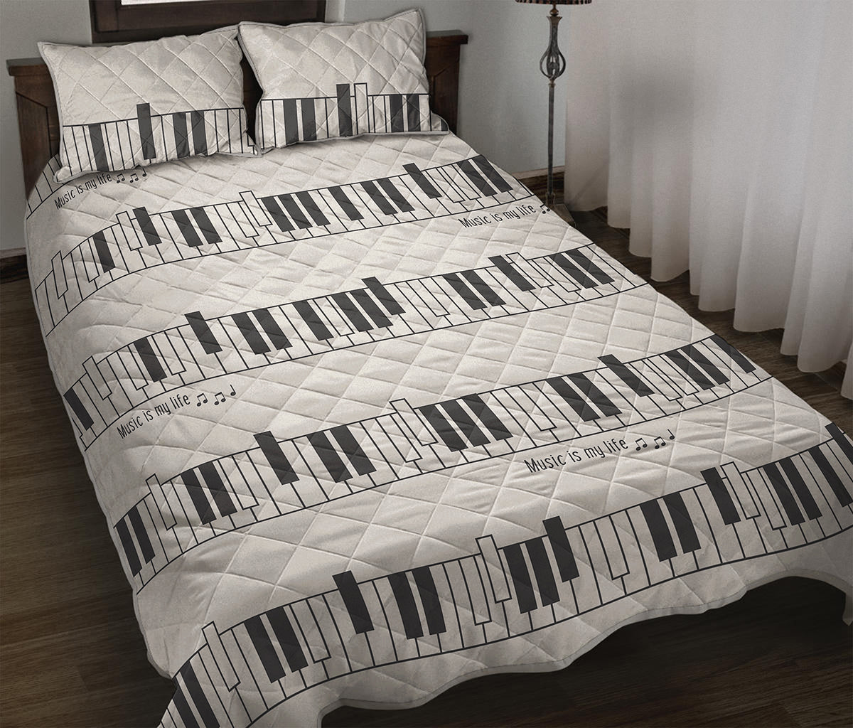 Piano Pattern Print Quilt Bed Set