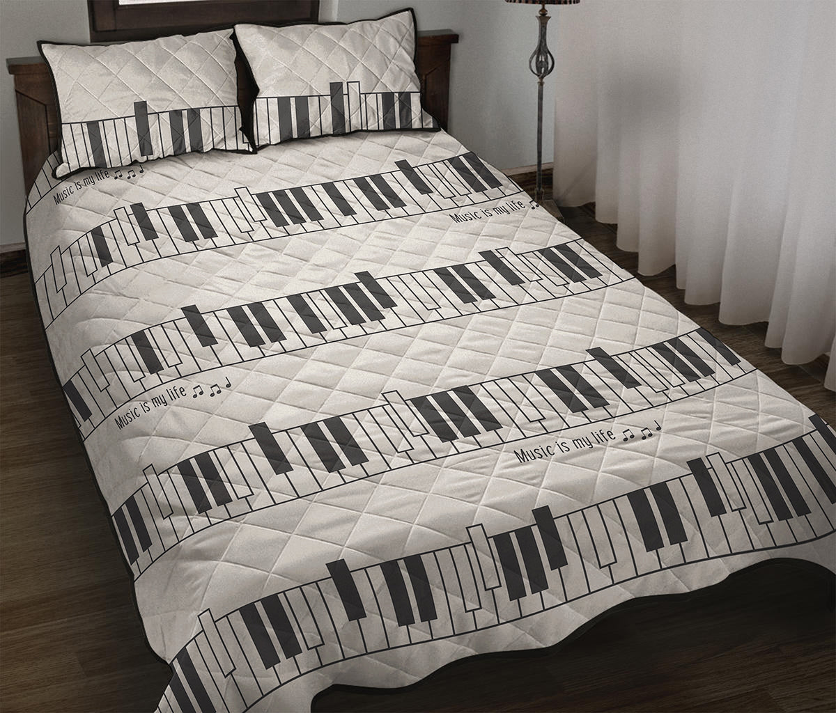 Piano Pattern Print Quilt Bed Set