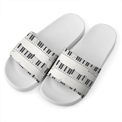 Piano Pattern Print White Slide Sandals