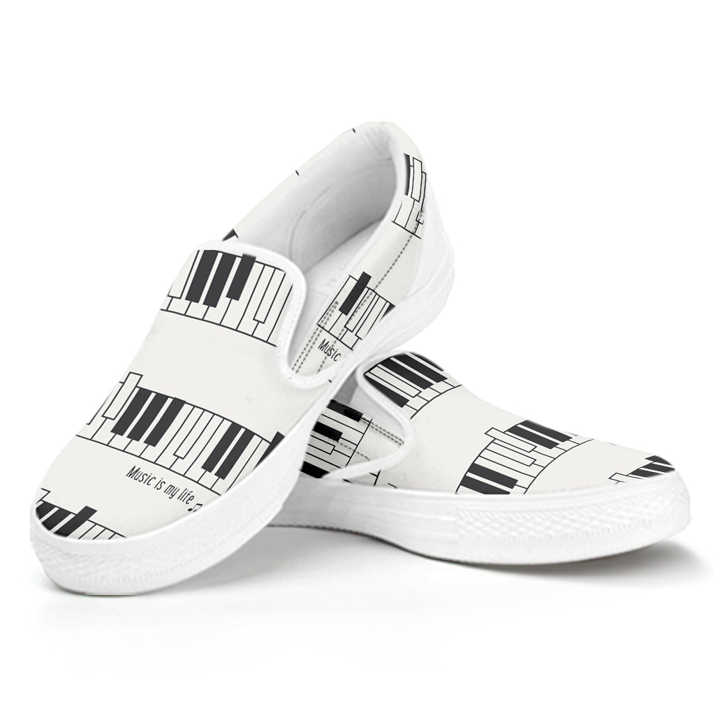 Piano Pattern Print White Slip On Shoes