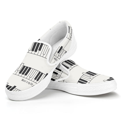 Piano Pattern Print White Slip On Shoes