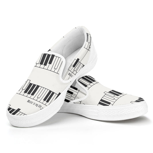 Piano Pattern Print White Slip On Shoes