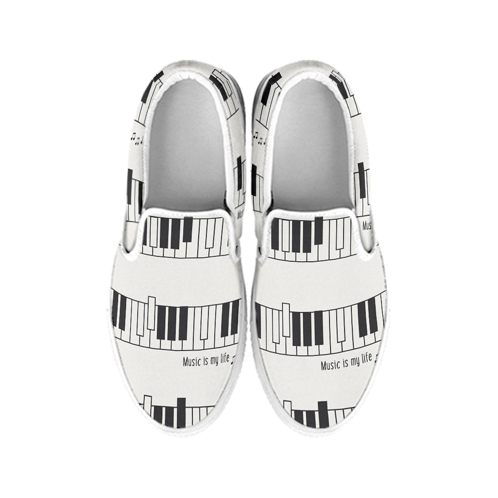 Piano Pattern Print White Slip On Shoes