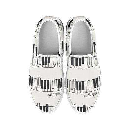 Piano Pattern Print White Slip On Shoes