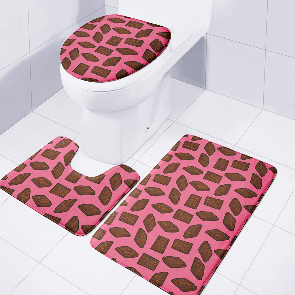 Pieces of Chocolate Pattern Print 3 Piece Bath Mat Set