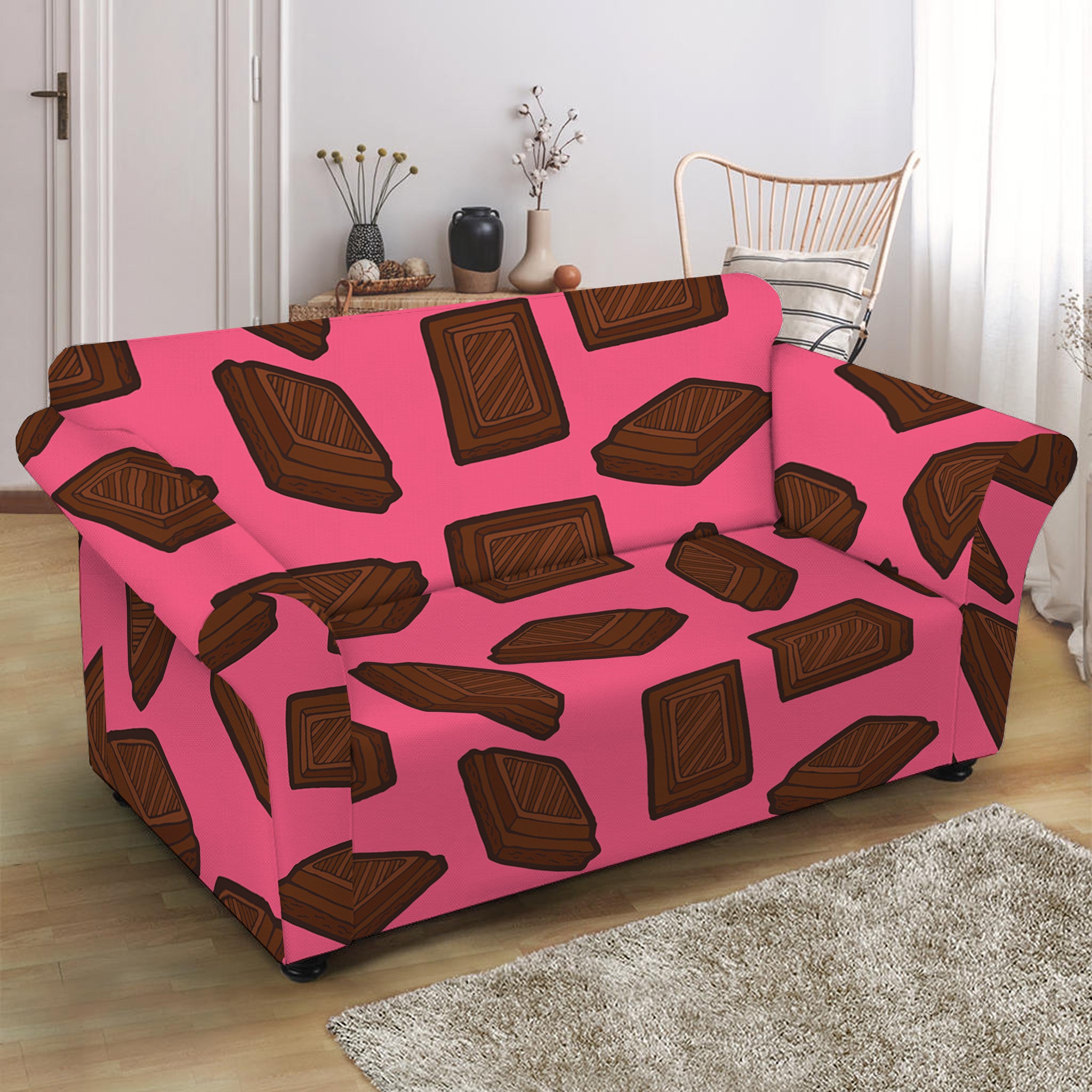 Pieces of Chocolate Pattern Print Loveseat Slipcover