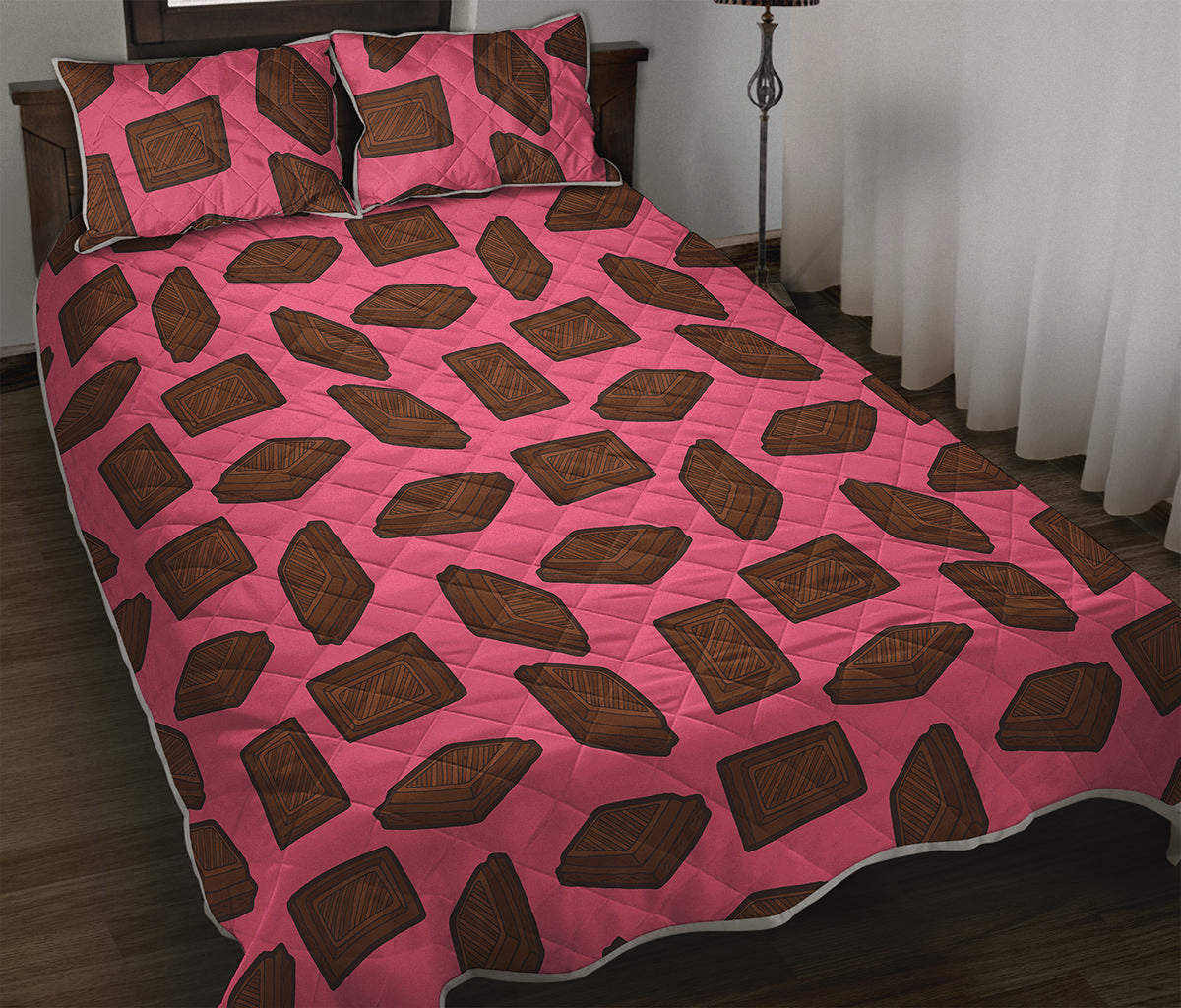 Pieces of Chocolate Pattern Print Quilt Bed Set