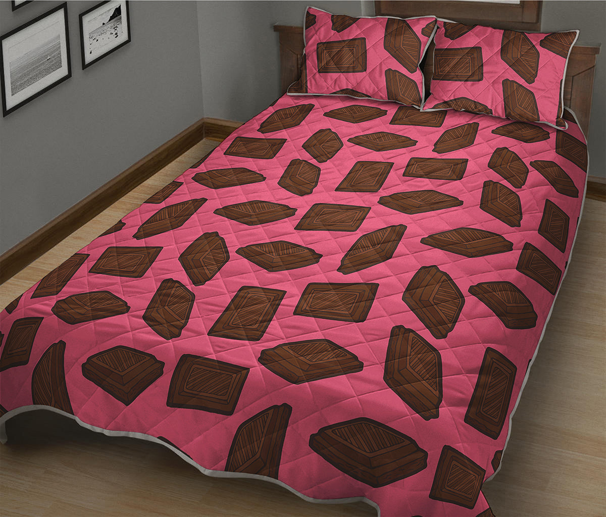 Pieces of Chocolate Pattern Print Quilt Bed Set