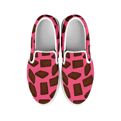 Pieces of Chocolate Pattern Print White Slip On Shoes