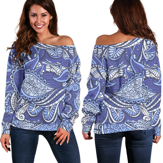 Pigeon Floral Bohemian Pattern Print Off Shoulder Sweatshirt GearFrost