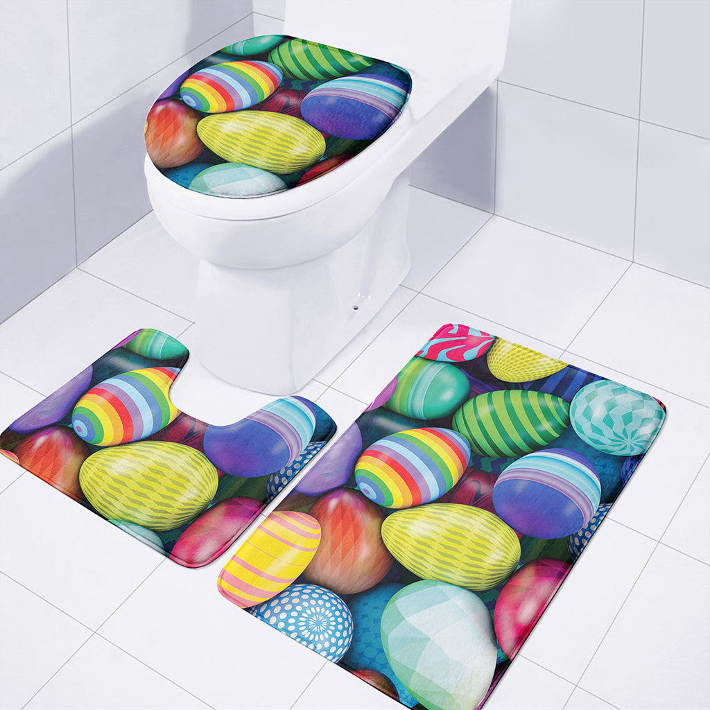 Pile Of Colorful Easter Eggs Print 3 Piece Bath Mat Set
