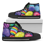Pile Of Colorful Easter Eggs Print Black High Top Shoes