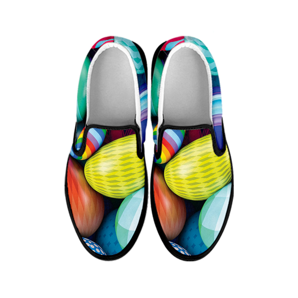 Pile Of Colorful Easter Eggs Print Black Slip On Shoes