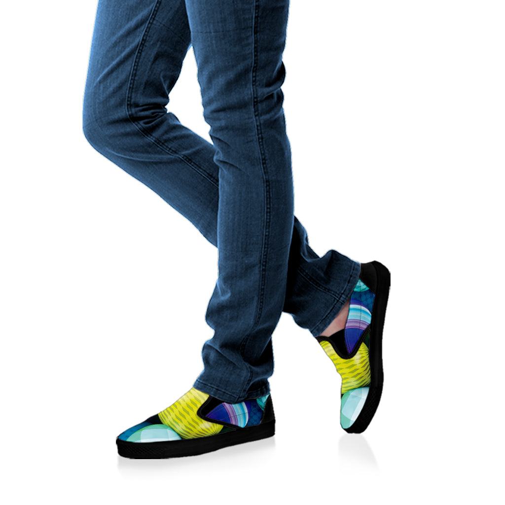 Pile Of Colorful Easter Eggs Print Black Slip On Shoes