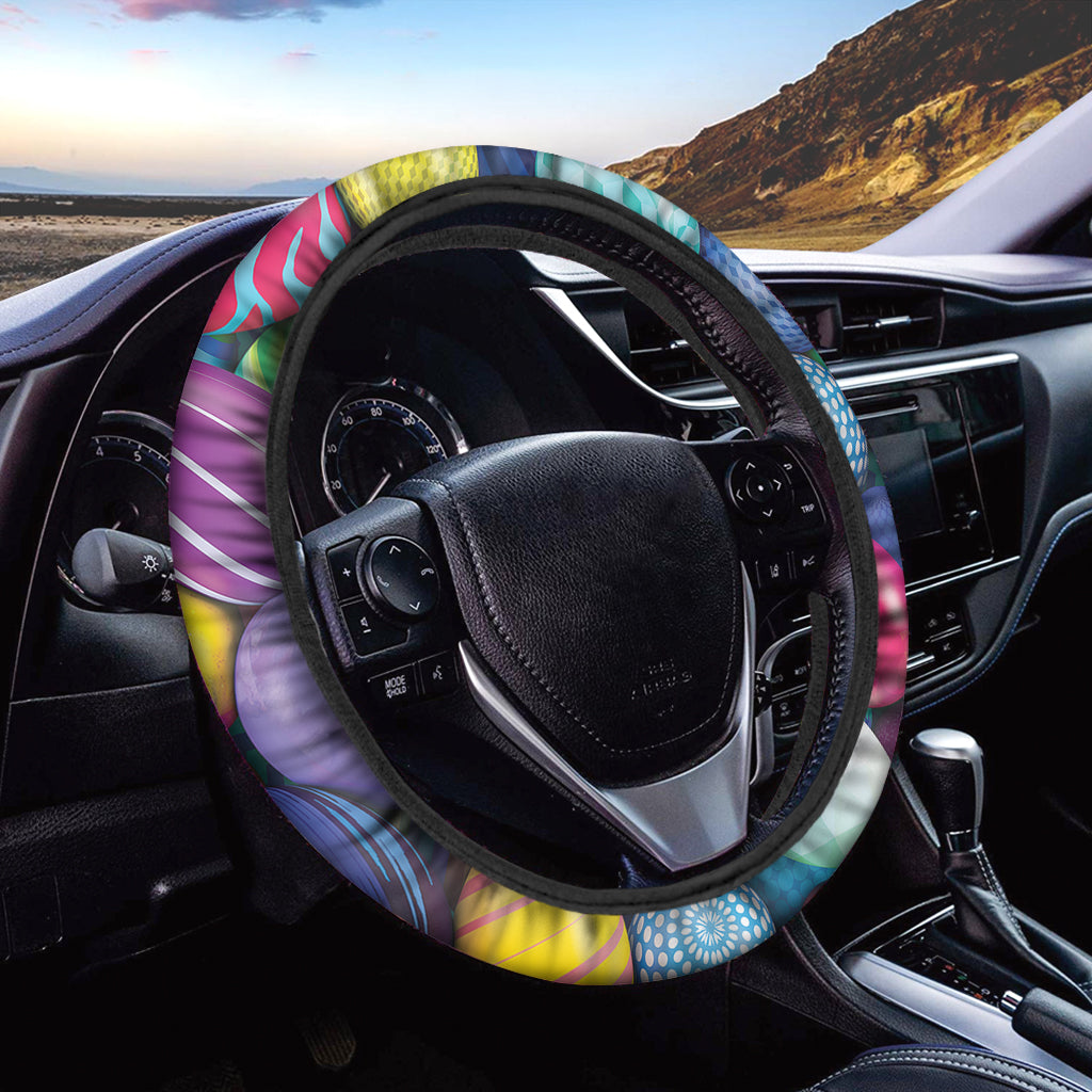 Pile Of Colorful Easter Eggs Print Car Steering Wheel Cover