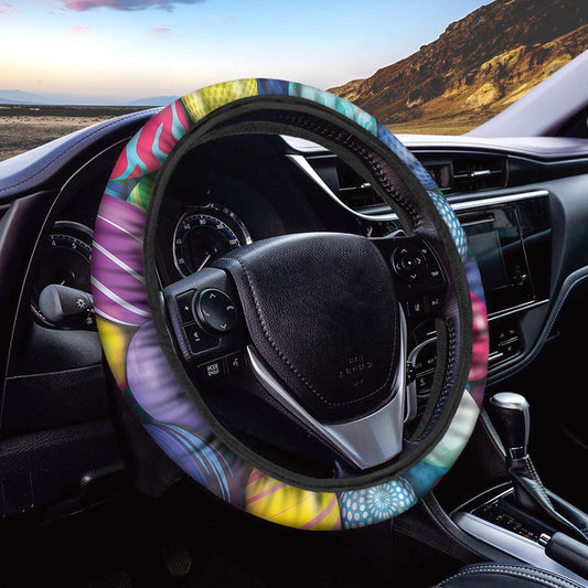 Pile Of Colorful Easter Eggs Print Car Steering Wheel Cover