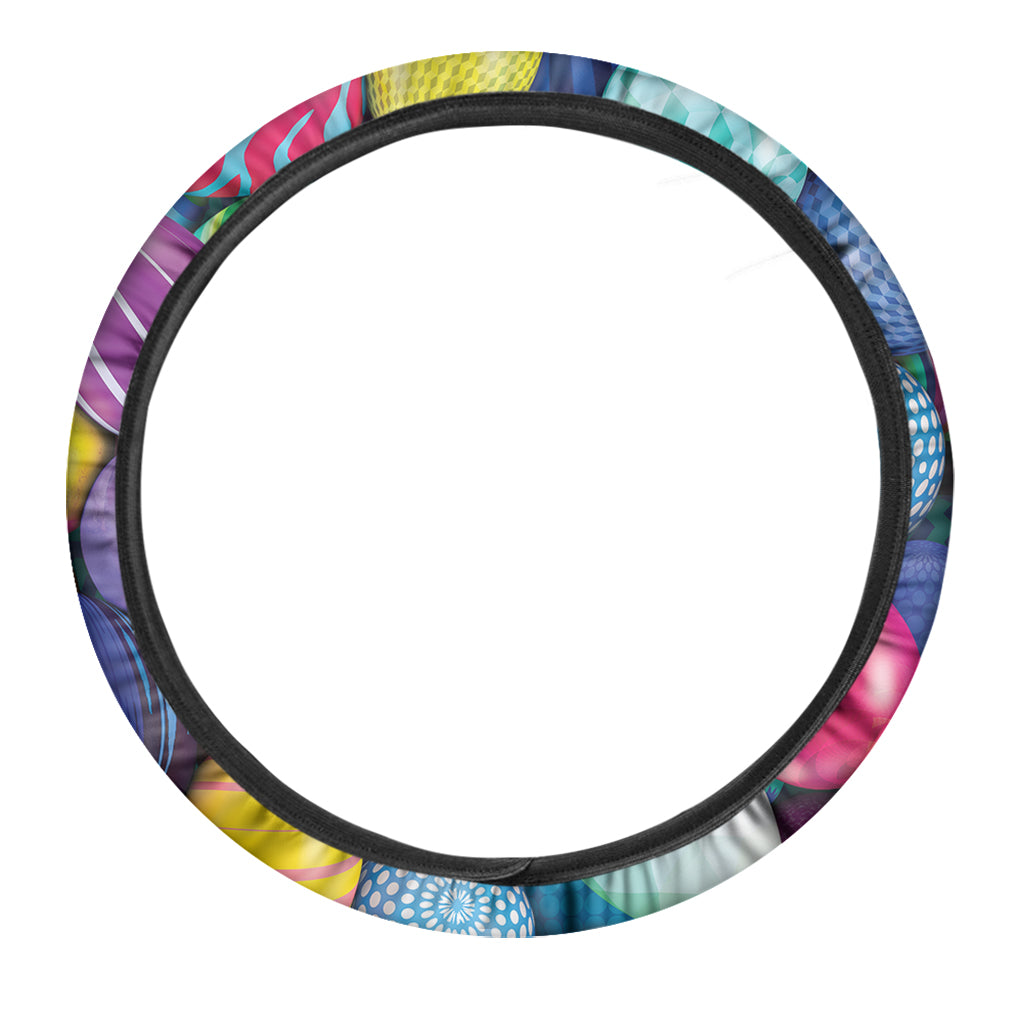 Pile Of Colorful Easter Eggs Print Car Steering Wheel Cover