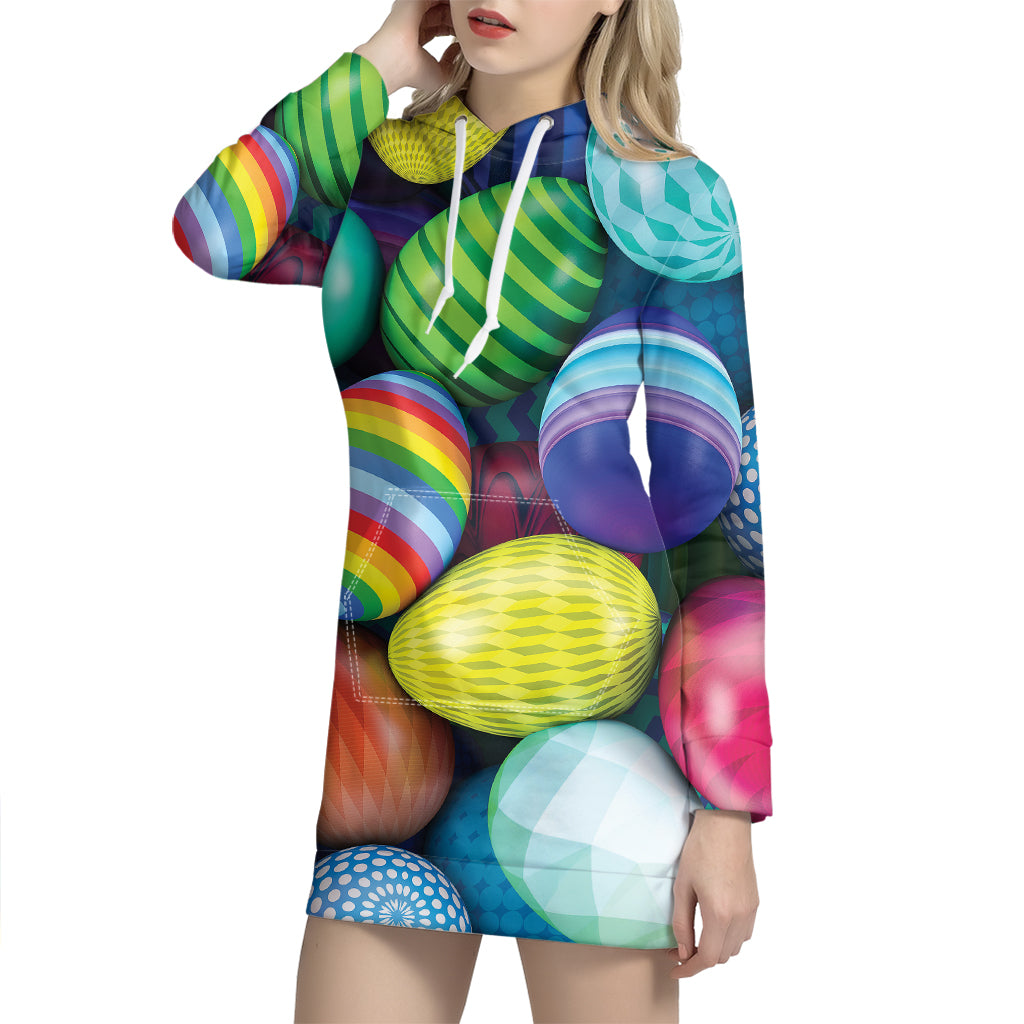Pile Of Colorful Easter Eggs Print Hoodie Dress