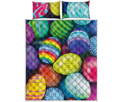 Pile Of Colorful Easter Eggs Print Quilt Bed Set