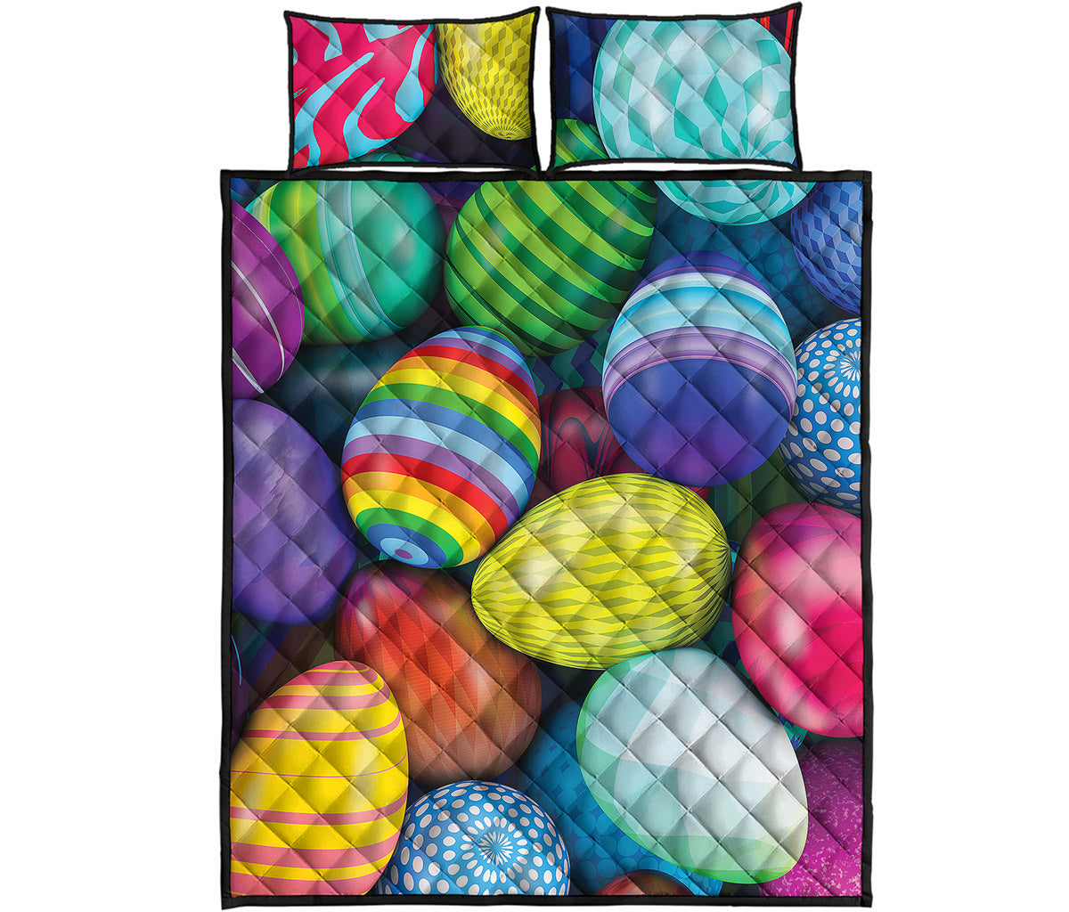 Pile Of Colorful Easter Eggs Print Quilt Bed Set