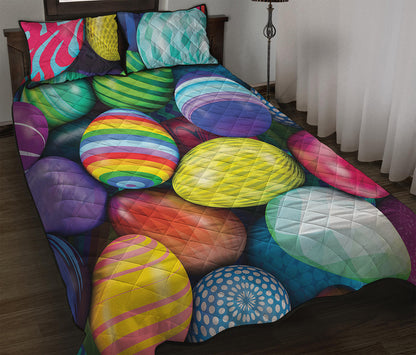 Pile Of Colorful Easter Eggs Print Quilt Bed Set