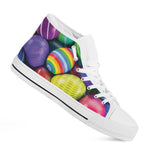 Pile Of Colorful Easter Eggs Print White High Top Shoes