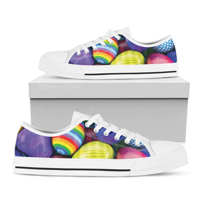 Pile Of Colorful Easter Eggs Print White Low Top Shoes