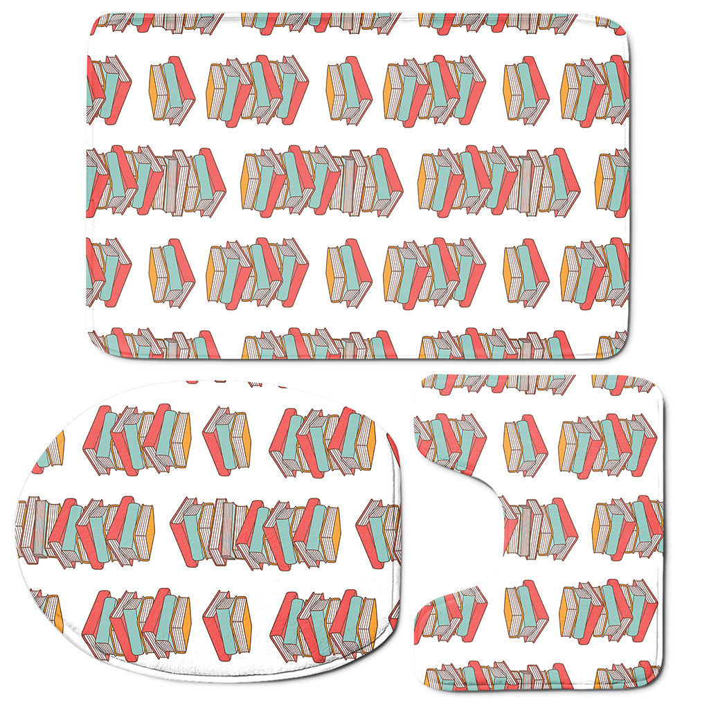 Pile Of Reading Books Pattern Print 3 Piece Bath Mat Set
