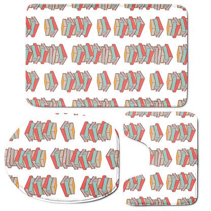 Pile Of Reading Books Pattern Print 3 Piece Bath Mat Set