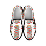 Pile Of Reading Books Pattern Print Black Slip On Shoes