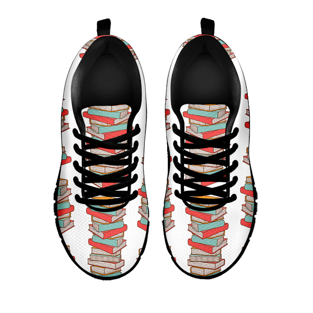 Pile Of Reading Books Pattern Print Black Sneakers